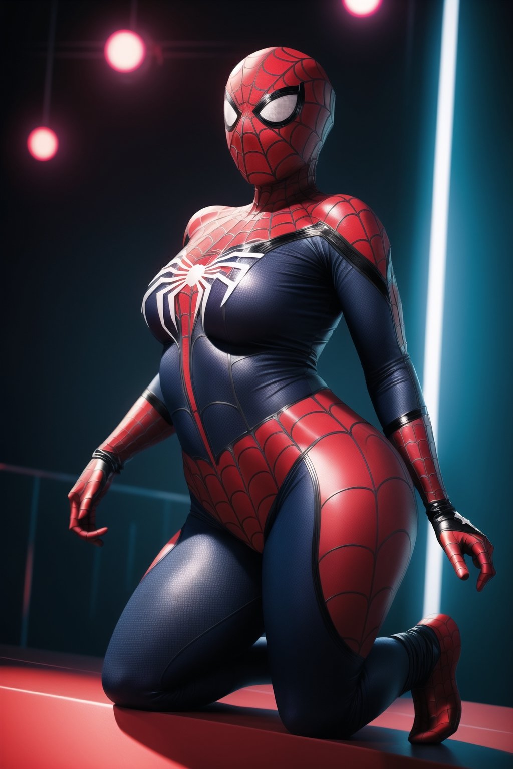 Solo, Spider-Man, Spider-Man, 1_girl, female, Age: 20 years Height: Medium  , indoors, provacative_pose, sexy,spider-man_costume, Spider-Man_suit, faceless, oversized_breasts, huge_boobs, chubby_female,perfect_hands, viewed_from_front, no_face, Spider-Man_mask, shaved_head, covered_face, covered_eyes, dancing, nightclub, night_club,  eyes_covered, hairless, no_hair, on_stage, full_body,spider-man_costume, chubby_female, weight_gain, fattening, overweight, plump, obese, obese_female,chubby_girl, perfect_hands,