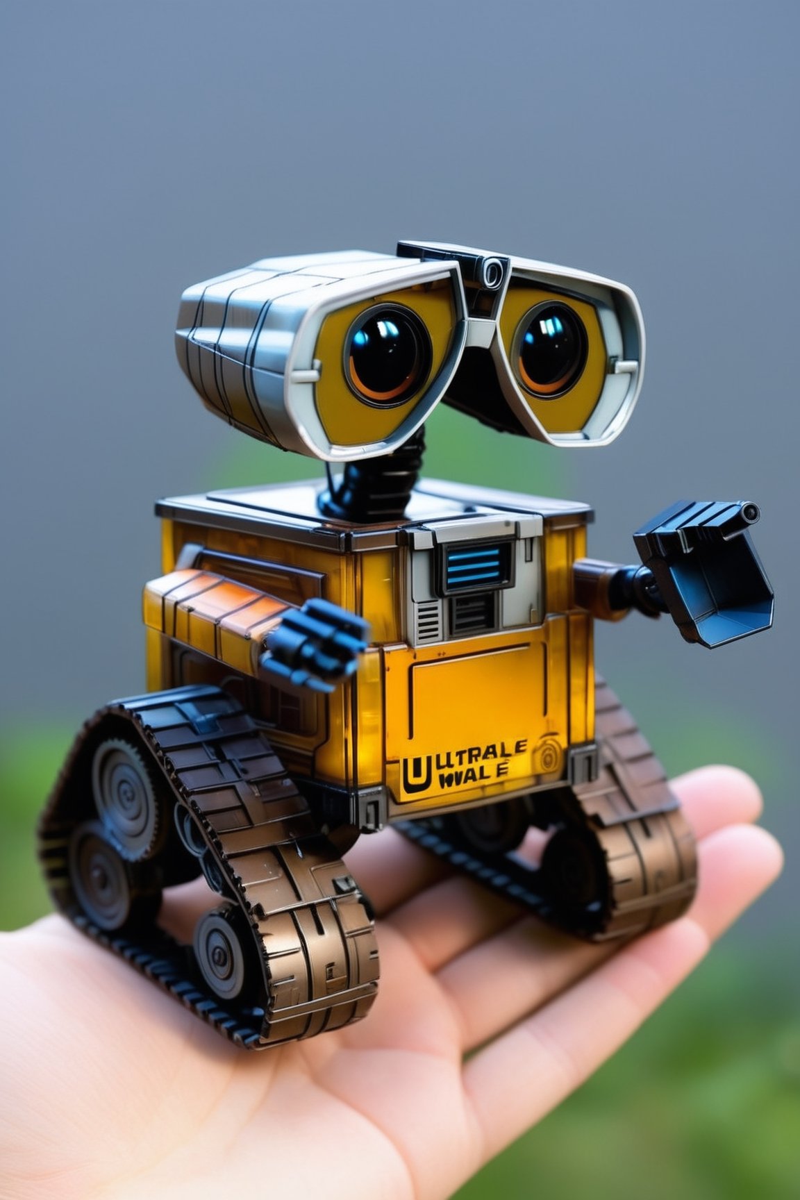 Glass made ultra Detailed translucent Wall-E, designer toy,cyberpunk style,cyberpunk