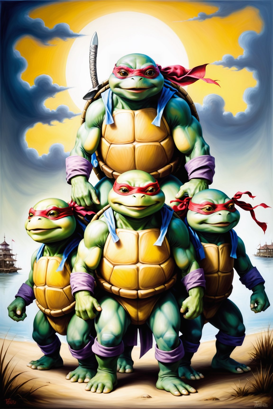 Teenage Ninja Mutant Turtles, in the style of esao andrews,Ultra realistic 