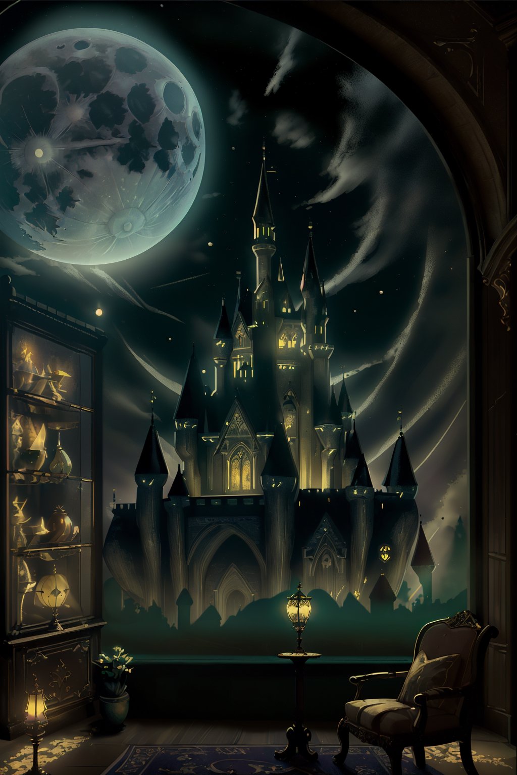 TifaFF7,Castle,Moon Shining through the window,Princess,Night view,Long lobby