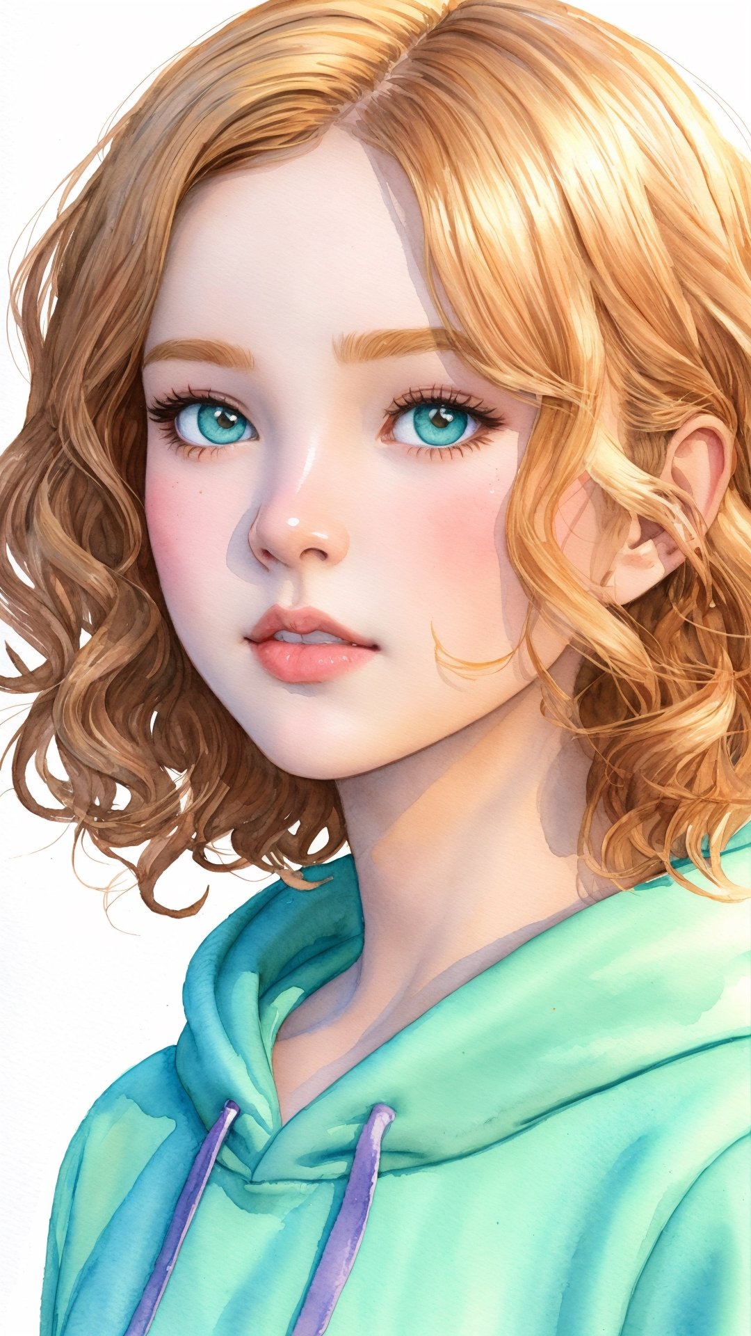 a little girl in a yellow hoody looking at the sunset ,in white Background, full body, drawing a face in maximum quality, high-quality drawing of the face, character sheet, illustration for book, children's book, curly hair, blond hair, watercolor clipart, full Illustration, 4k, sharp focus, watercolor, smooth soft skin, symmetrical, soft lighting, detailed face, concept art, watercolor style, strybk, children's style fairy tales, chibi kawaii, . Octane rendering, 3d, perfect face, detailed face, delicate face, perfect sharp lips, detailed eyes. Craig Davison, Aubrey Beardsley, Conrad Roset, Aikut Aidogdu, Agnes Cecil, watercolor style