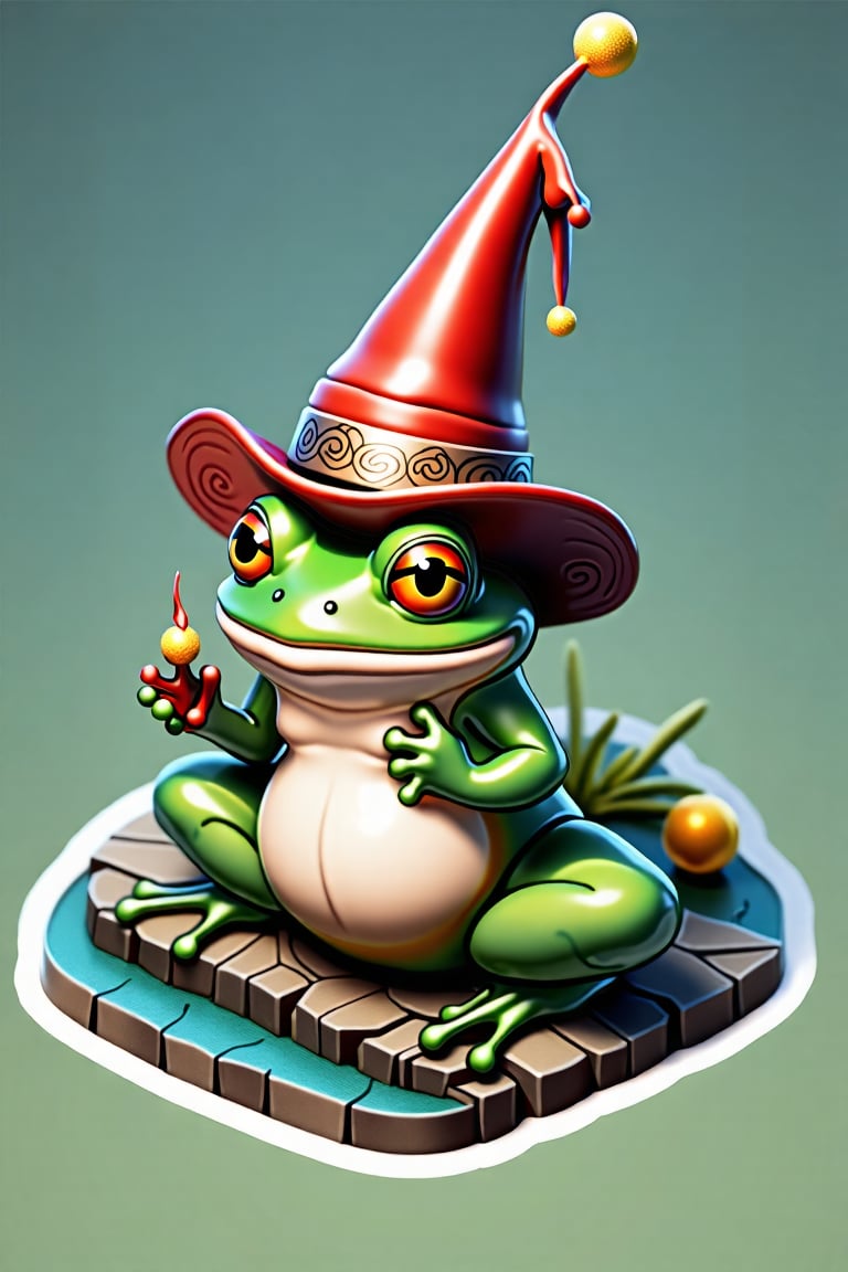 fantasy frog concept, comedy, jester_hat, isometric, miniature, sticker
