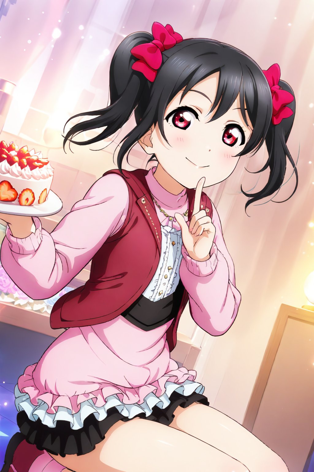 (masterpiece, high quality, better lighting, absurdres, best quality, illustration, ultra-detailed),
(cute, kawaii), ((1girl, solo)), smile, closed mouth, looking at viewer, ADDCOMM

id_nico_yazawa, (jumping:1.2), leg warmers, micro shorts, birthday, holding plate, cake,