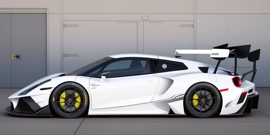 realistic supercar, aero, realistic garage/track background, supercar minivan