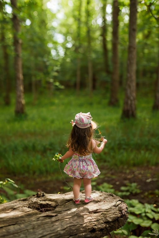 chibi a little girl picking berries in a magical forest, ultra realistic, photo realistic, surrealism, fantasy, detail,