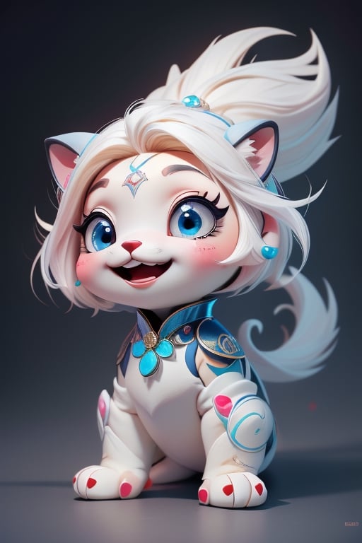 ((best quality)), ((masterpiece)), ((ultra-detailed)), high resolution, little creature, cute criature, chibi, White fur, blue eyes, ai reference, smile, happy, full body, 