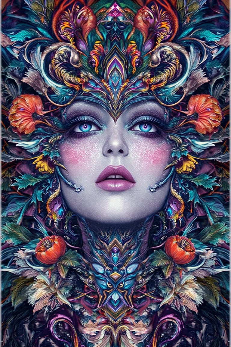 visionary art ,pen art,Dark Dramatic Ancient Elegant dark Goddess of the night and halloween, woman seen from the waist up, by Anna Dittmann and android jones,perfectly symmetrical image,Vibrant, In Watercolour,pen art, visionary art, symmetrical, beautiful detailed eyes (masterpiece, best quality, ultra-detailed), (perfect anatomy), High detailed, detailed background, anatomically correct, beautiful face, detailed hands, perfect eyes, expressive eyes, score_9, score_8_up, score_7_up, best quality, masterpiece, 4k,ULTIMATE LOGO MAKER [XL],DonMB4nsh33XL ,vivid colors,neon highlights