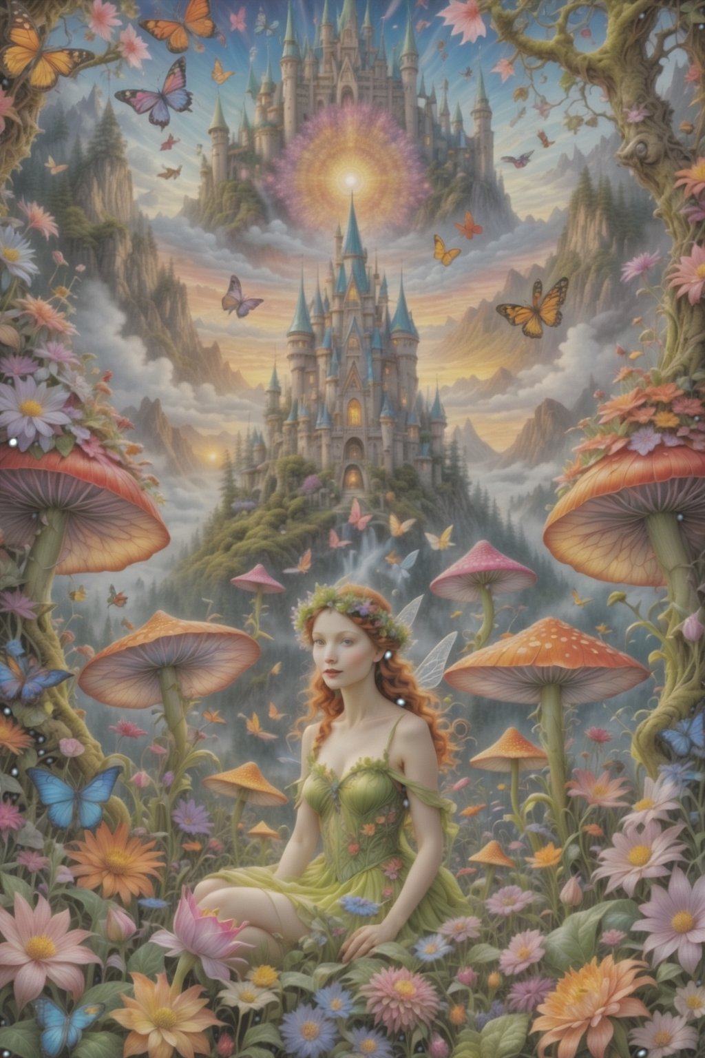 masterpiece), high resolution, highly detailed, detailed background, visionary art style masterpiece of fairy's among the flowers come to see their queen, dmt,psychedelic, lsd art, multi-layered Illustration, high contrast,HDR, hyper-detailed,hyper-realistic,visionary art ,sharp focus, 32k resolution, Simon Haiduk, a visionary art style masterpiece by Android Jones, Justin Totemical , Simon Haiduk, (masterpiece, best quality, ultra-detailed), (perfect hands, perfect anatomy), High detailed, detailed background, anatomically correct, uncensored, beautiful face, detailed eyes, detailed leaf patterns, by Brian Froud and Android Jones. perfect eyes, expressive eyes, score_9, score_8_up, score_7_up, best quality, masterpiece, 4k,ULTIMATE LOGO MAKER [XL],DonMB4nsh33XL ,vivid colors,neon highlights,DonMW15pXL,bl4ckl1ghtxl,DonMSn0wM4g1cXL