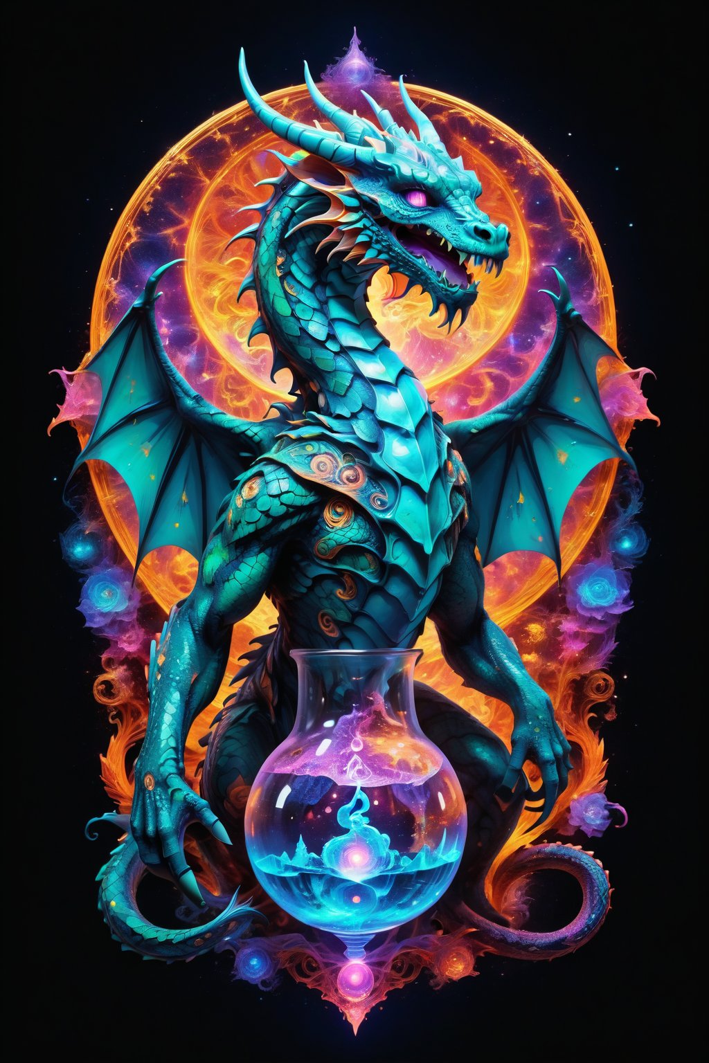 beautiful cosmic dragon that lives in skull of a god, chaos energy that forms a elegant hourglass and balanced scales,dragon , skulls,cosmic, nebulous soliloquy with psychatronic interface with god,transparent caustics,epic composition,universal energy, uv pastel colours, sacred geometry, minalmist design,clean line work, uv edges,neon, transparent background,elegant, art image is centered with empty space as a boarder, high contrast, ultra detailed, not over complex, hour glass of the universe , scales to weigh souls , trippy, uv, neon. Hourglass of time and space with worlds that tells a story inside, uv highlights 
 fractals, sacred  geometry  and vivid color, 
 . Spirit realm, metaphysical realm, esoteric,style , psychedelic landscape  , (masterpiece, best quality, ultra-detailed), (perfect hands, perfect anatomy), High detailed, detailed background, anatomically correct , beautiful face, detailed hands, perfect eyes, expressive eyes, score_9, score_8_up, score_7_up, best quality, masterpiece, 4k,visionary art,ULTIMATE LOGO MAKER [XL],bl4ckl1ghtxl,dd4ught3r,Sexy Girl score_9_up,extremely detailed,concept,Sexy Girl