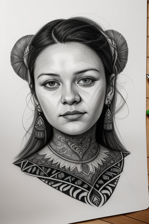 hyperdetailed charcoal and pencil sketch of young woman of an ancient
tribe with tattoo on face, on an aged paper, pencil shading, intricate,
beautiful, delicate, soft lines, by Krzysztof Lukasiewicz