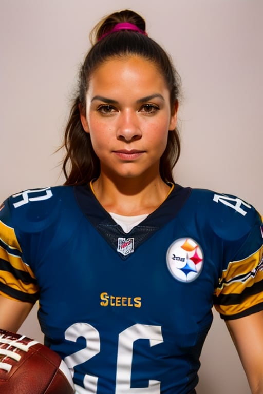 (((1woman)))  Usando  jersey  de los (((pitsburg steelers))) nfl,REALISTIC portrait american football ,nsfw ,portrait REALISTIC