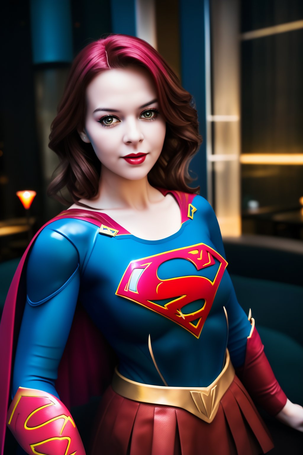  woman posing for a photo,(wearing supergirl_cosplay_outfit:1.3),crop_top,
good hand,4k, high-res, masterpiece, best quality, head:1.3,((Hasselblad photography)), finely detailed skin, sharp focus, (cinematic lighting), collarbone, night, soft lighting, dynamic angle, [:(detailed face:1.2):0.2],(((5 stars hotel))), outside,    