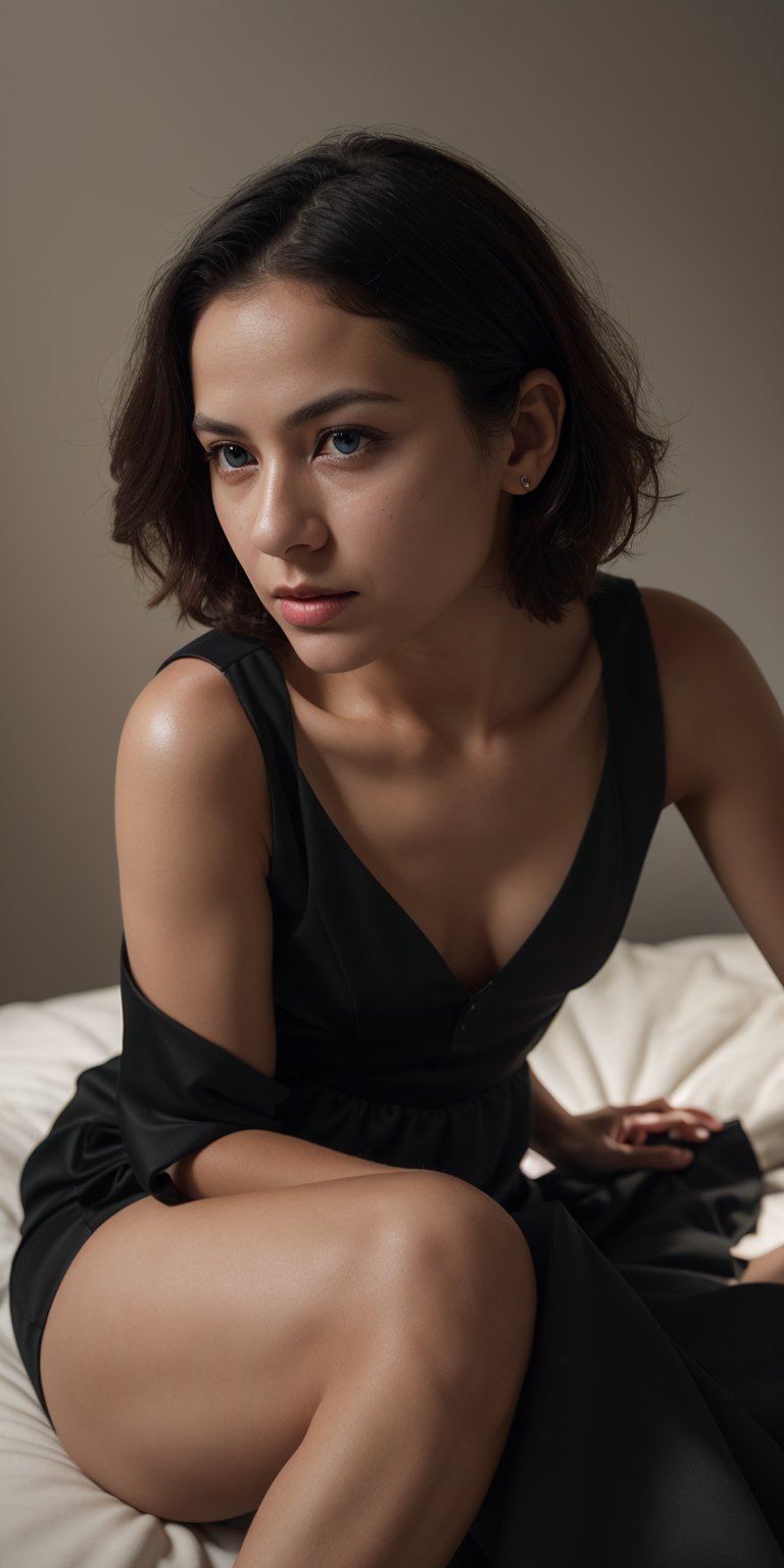  lady, ((Black Dress: 1.5)), short hair, wrinkles, skin details, (((Cinematic lighting)), perfect fingers, black background, clean background, shallow depth of field, romantic scenes, whimsical details, captured on film. (RAW Photo, Best Quality), (Realistic, Photorealistic: 1.3), Clean, Fine Detail, Masterpiece, Ultra Detail, High Resolution, (Best Photo), (Best Shadow), Complex, Film Grain, PhotoStudio Lighting, Award-Winning Entry.