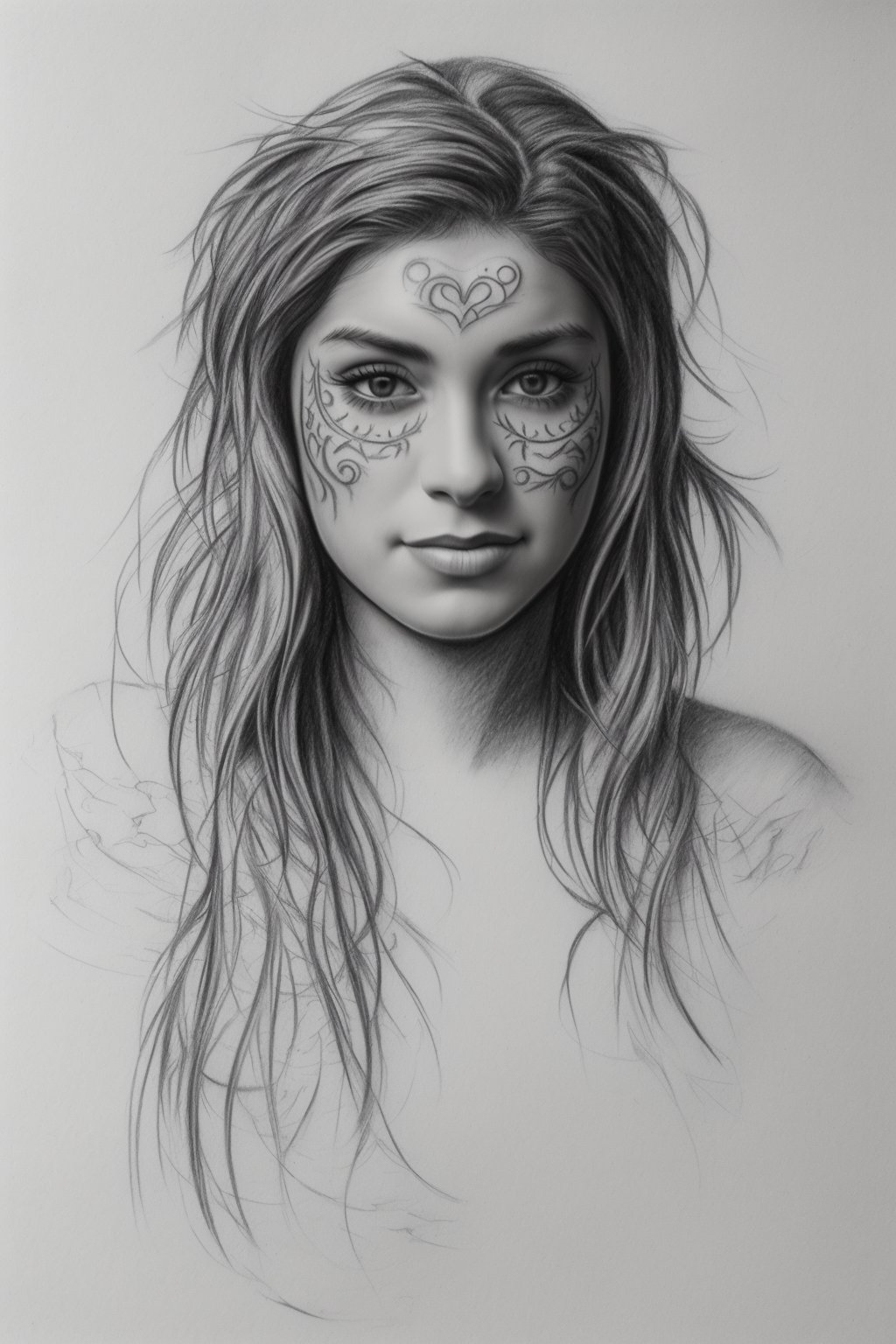 hyperdetailed charcoal and pencil sketch of young woman of an ancient
tribe with tattoo on face, on an aged paper, pencil shading, intricate,
beautiful, delicate, soft lines, by Krzysztof Lukasiewicz