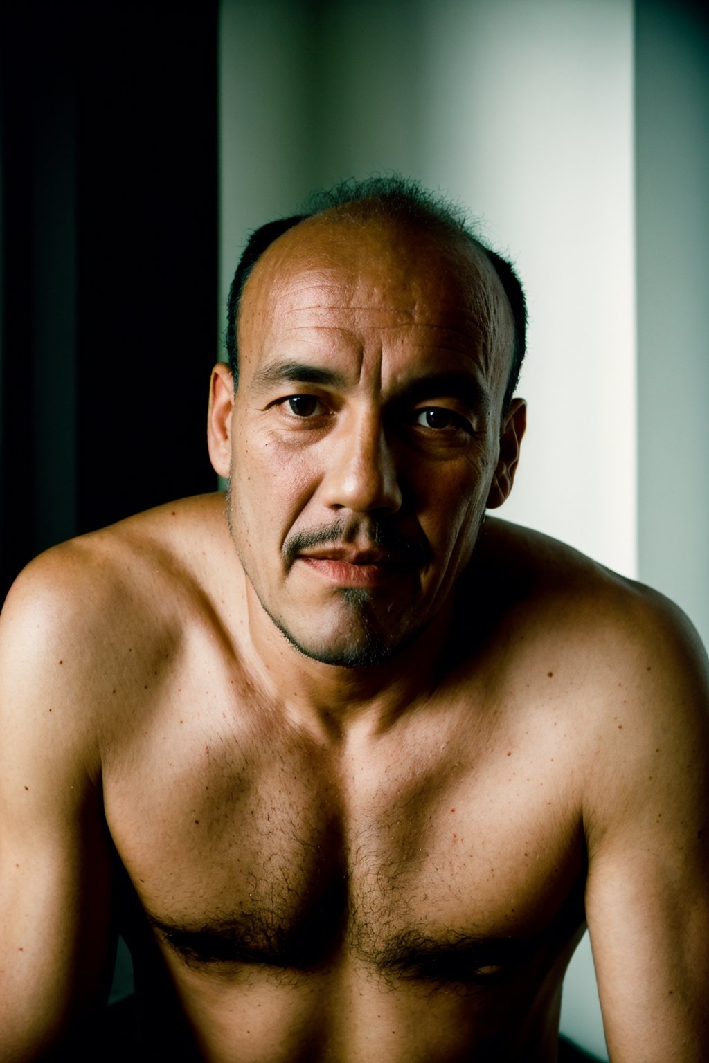 Brsnmrphs a portrait of sexy grandfatherk, realistic, radiant, 8k, cinematic lighting, 35mm f1. 4, fuji color film