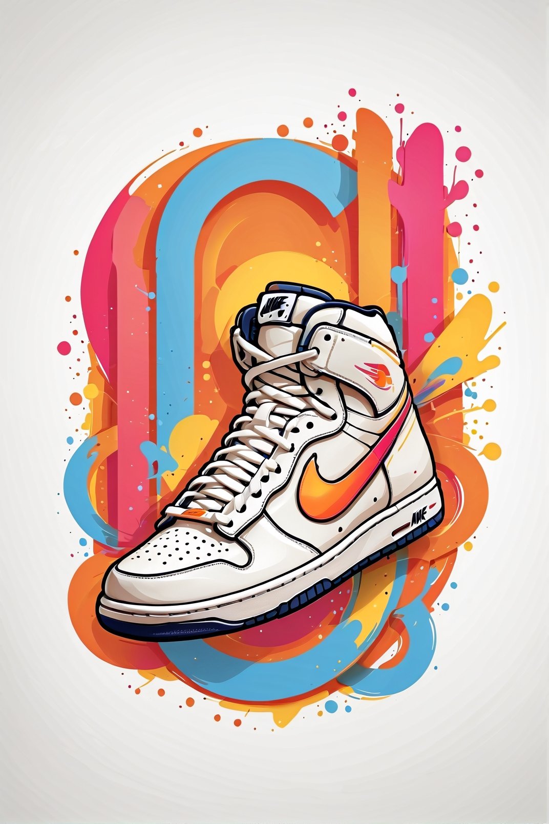 Logo business white clean background , nike sneakers , pro vector, high detail, t-shirt design, grafitti, vibrant, t-shirt less, best quality, wallpaper art, UHD, centered image, MSchiffer art, ((flat colors)), (cel-shading style) very bold neon colors, ((high saturation)) ink lines, clean white background environment

