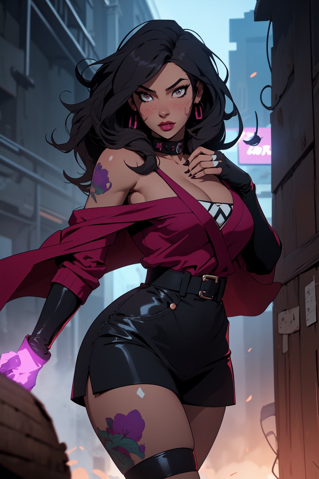 
pretty, long_hair, detailed_eyes, detailed_face, hands_out_of_frame, sultry, curvy, womanly_features, smoke,, purple_highlights, normal_hand, cute_expression, solo,neon_colors,black_hair, black_theme, armor, pov, selfie, gloves, opera_gloves, fingerless_gloves, jacket, cape, camel_toe,cowl,over_the_shoulder,nail_polish,perfect_hands,black_theme,light_skinned, dress, skirt, shorts,pink_lips,full_figured,ribbons, collars,almond_eyes, dark_hair, wide_hips, straps, brown_feathers, full_lips grunge, black_and_purple, charcoal_hair, dynamic_pose, pinup_pose, lace, leather, mask, face_mask, pinup_pose,no_teeth,thick_eyelashes,fashionable,thighs,dark_colors,symmetrical_eyes,voluptuous,Deku_Link_Zelda,Chiaki_Garo_aiwaifu,RedHoodWaifu,EpicLogo,PinchingPOV,open chest sweater,1 girl,rave clothes,bodypaint,Tex Mex Burrito Style,High detailed ,Color magic,Saturated colorsHigh detailed ,Tex Mex Burrito Style,Saturated colors,destiny /(takt op./),midjourney,pov