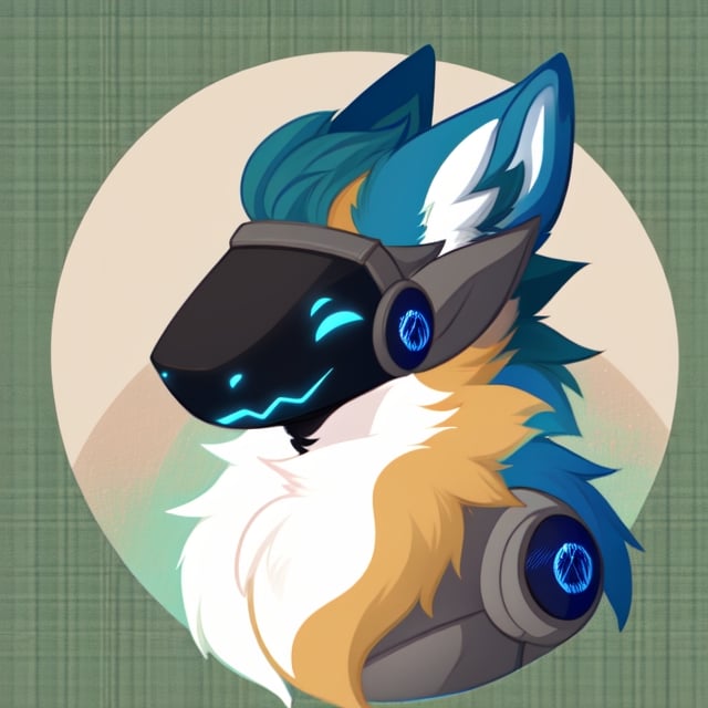 protogen, protogen visor, protogen face, a portrait of a protogen, half body, cute art style