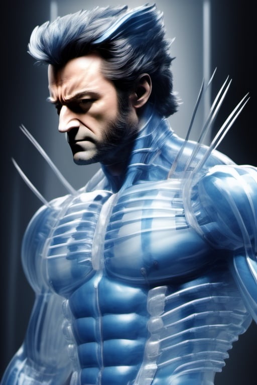 x-ray,transparent,wolverine,Leonardo style,FilmGirl,3d style,illustration