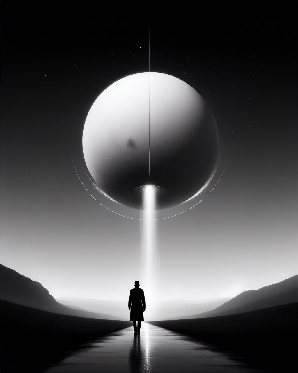 Andy Fairhurst style, (minimalism:2), black and white photography, science-fiction, 