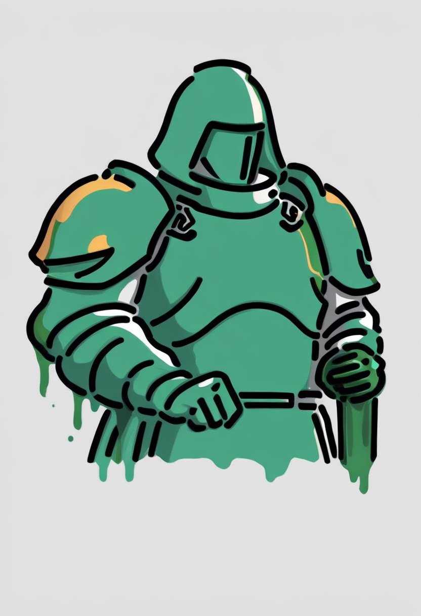 upper body focus, Started, Warhammer, green Knight armor,(((solo))),side view, primaris helmet, green ink,txznink