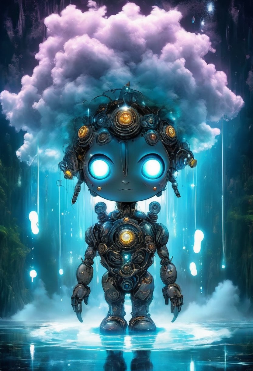 write out word of #TENTEN, Tenten cute robot, clouds, air element, cartoon, childlike mascot for tensor art named TenTen, magical Tenten mascot, tarot card, shadowy tenten caravan Modern art style on the theme of paradise in style of Stefan Gesell, golden ratio. bioluminescent chiaroscuro transparency,  chakra,  with aura glow delicate  glacial chakracatcher that is a portal.