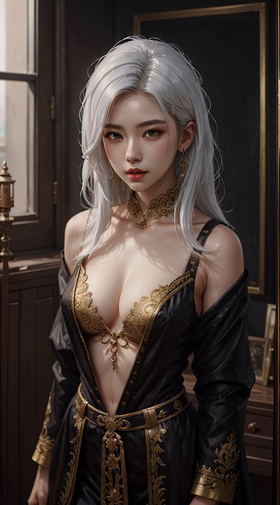 Close-up of a woman with white hair, beautiful figure painting, Guvitz, Guwiz style artwork, white-haired god, Yang J, epic fine character art, stunning character art, Fan Qi, Wu Jun Shifan, Guwiz in Pixiv Art Station