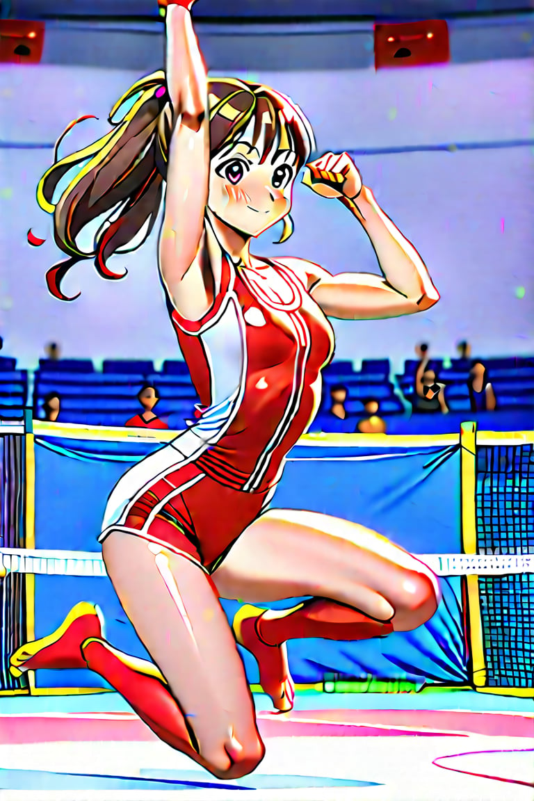 A Cute anime girl doing Gymnastics at the Olympics 