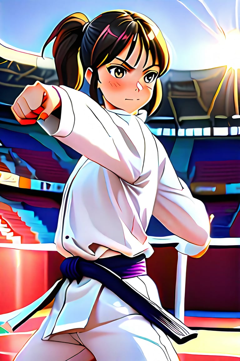 An anime girl doing karate at the Olympics 