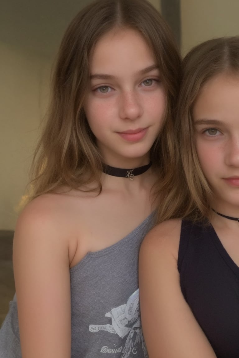 3 girl, (((15 years old))),(((BRAZILIAN))) heart-shaped pupils, MIDDLE BREATS, nails, dark hair, purple eyes, (blush:1.1), choker, upper body, tremor, sweat, sweat drop, heart, love, sleeveless t-shirt, happy, smile, lace, bokeh, (freckles: 0.8), natural skin texture, portrait, realistic, 3d enhanced, (((NUDE)))