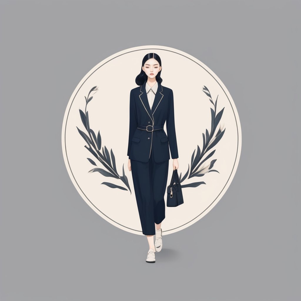 A logo fashionable of fashion brand, fullbody girl flat illustration combines with letter "W", high-class brand, ((inspired of nature))