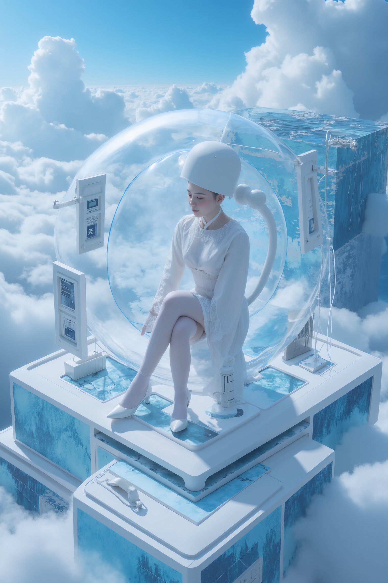 Book title: "Weather Forecast in A.I Era"
Images and  visuals: In futuristic style, weather illustrations and technologies illustrations are mixed into a very special thing., ((64k:1.37 )), more detail XL, )), enhanced all, detailed skin, high_resolution isometric, trending on artstation,