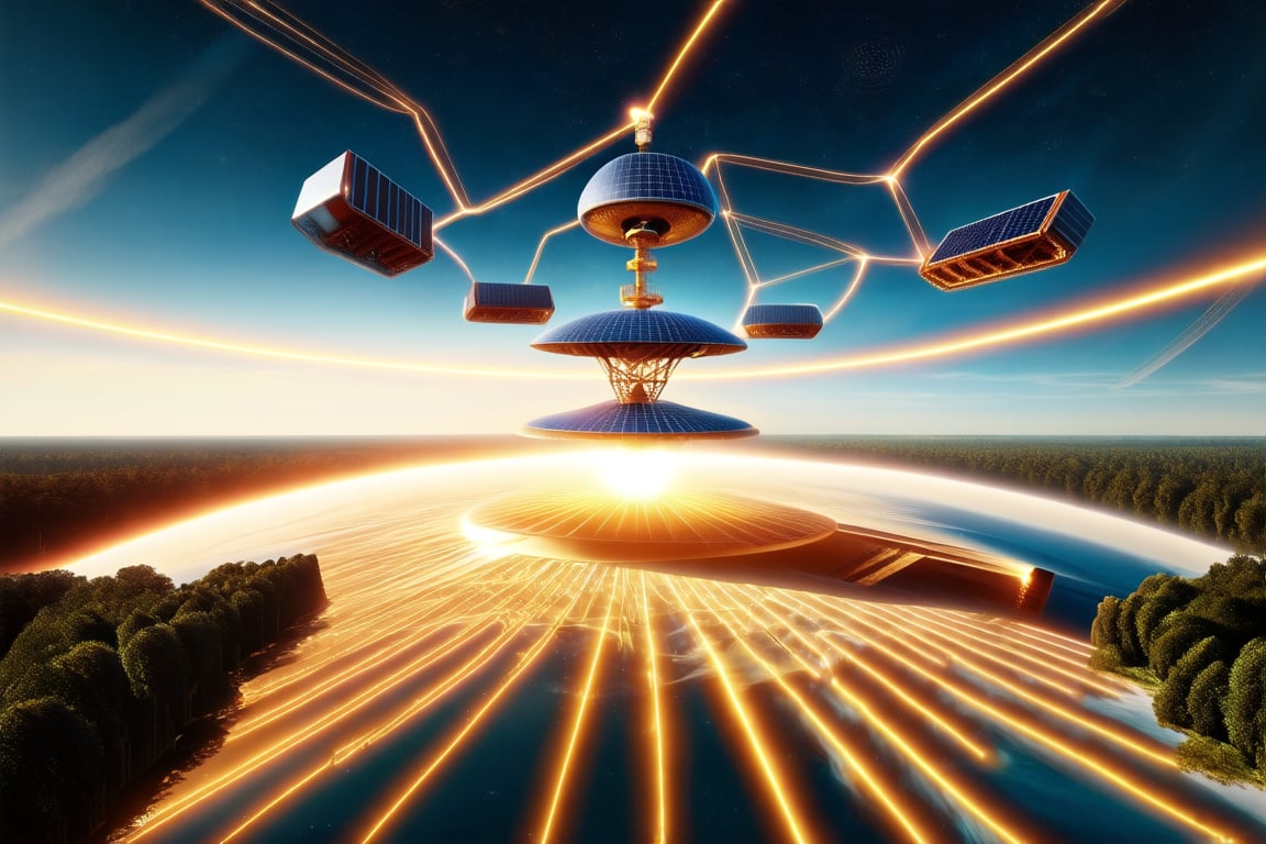 It generates an image of a megaconstruction floating above the surface of the sun, composed of a network of giant platforms extending in all directions. Glowing lights and energy arcs surround the structure, feeding it with solar energy. It uses gold and orange tones to highlight the magnificence of this work of engineering in the heart of the solar system.,Park