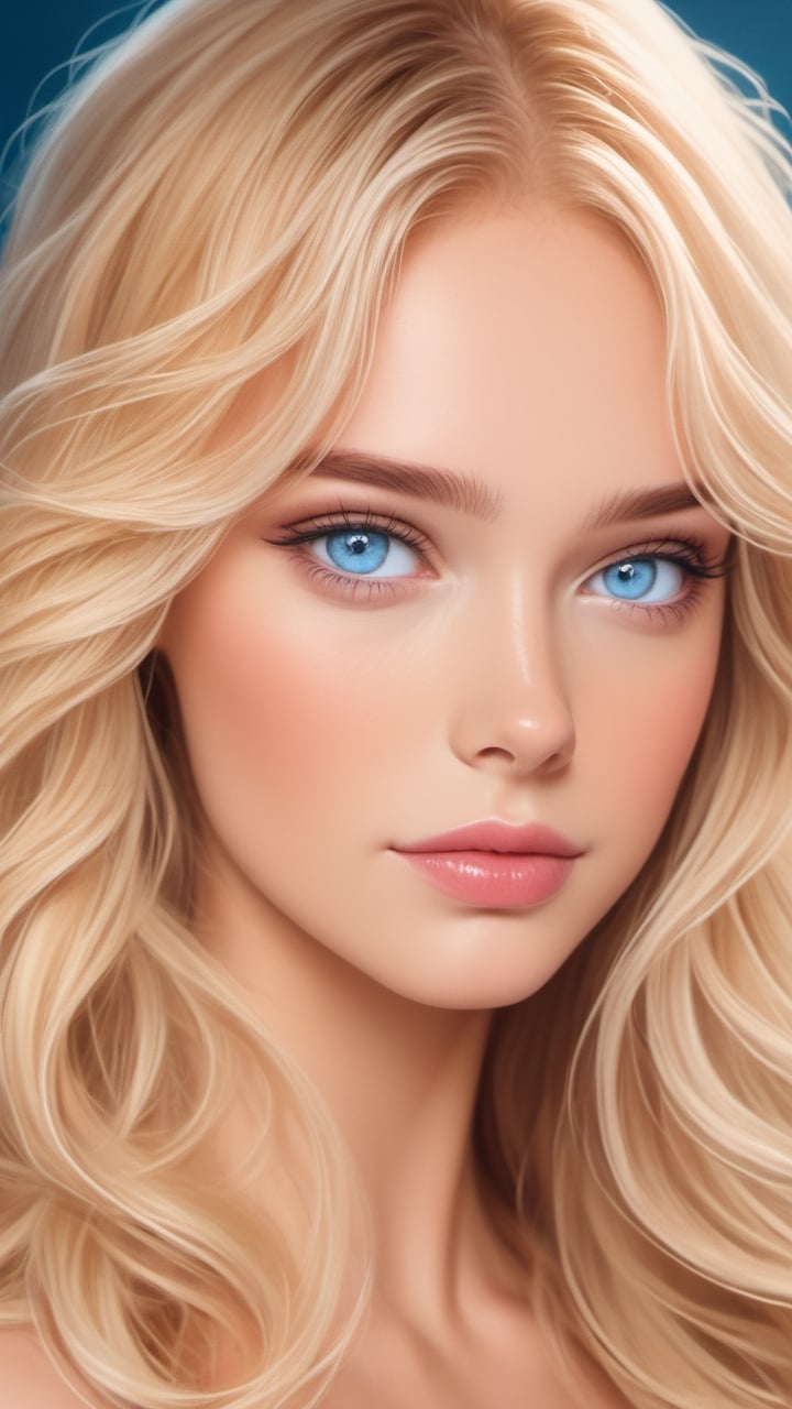 Beautiful woman with blonde midi ling curly hair and blue eyes, photography, realistic, high contrast,ink draw,Comic book Grzegorz Rosiński style, Vector Drawing
 , professional, 4k, mutted colors, vintage, ,Flat vector art,Vector illustration,flat design,Illustration