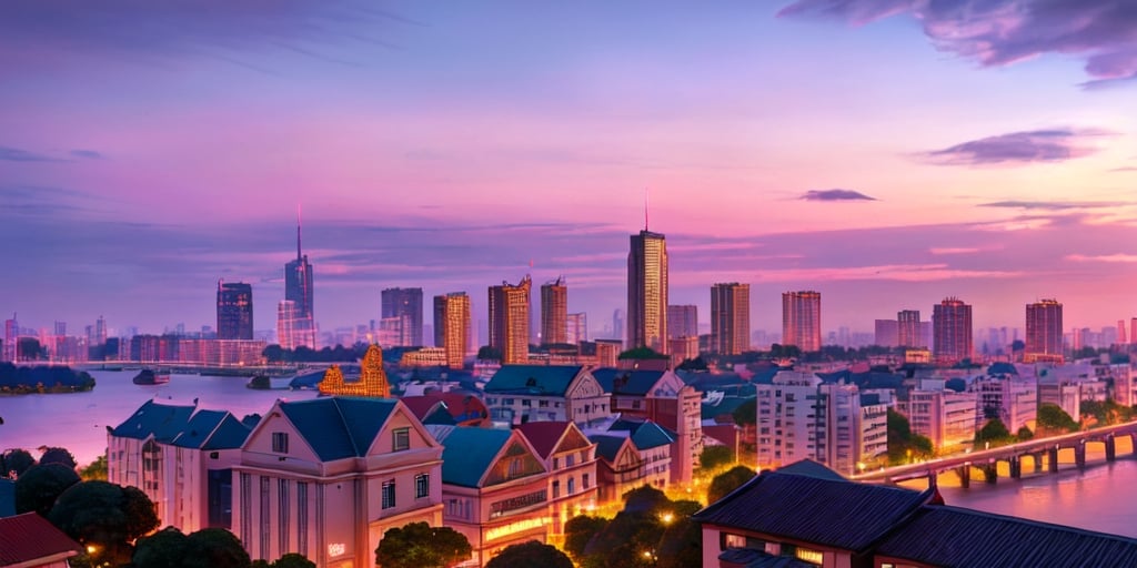 (art by wlop and greg rutkowski and artgerm, trending on artstation), A Hanoi modern city, viewed from above, dazzles with a mesmerizing tapestry of towering skyscrapers, glistening with city lights. Busy streets, wind through the urban landscape, Traffic flows like a circulatory system, connecting neighborhoods, and bridges span across shimmering rivers, carrying the pulse of a bustling metropolis. The city's skyline, a testament to human innovation, blends the architectural with the natural, creating a stunning mosaic of the contemporary world., 