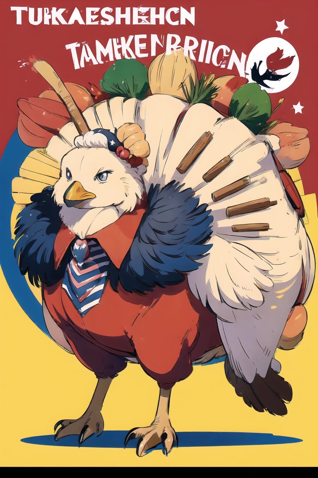 ((cartoon American style image of a turkey:1.3), colorful, masterpiece 