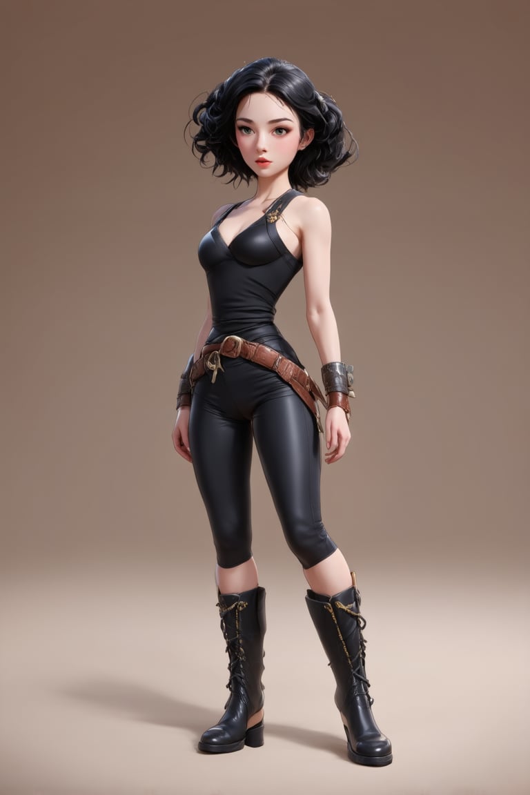 women. beautiful detailed face, black hair, pale skin, light skin, realistic skin, detailed fabric texture, detailed hair texture, perfect proportion, accurate, anatomically correct, highly detailed skin and face texture, modern, photorealistic, perfect face, hyper realism, mega realism, high quality. warrior, ancient mongolia, messy hairstyle. whole body. black pants, black boots,digital art