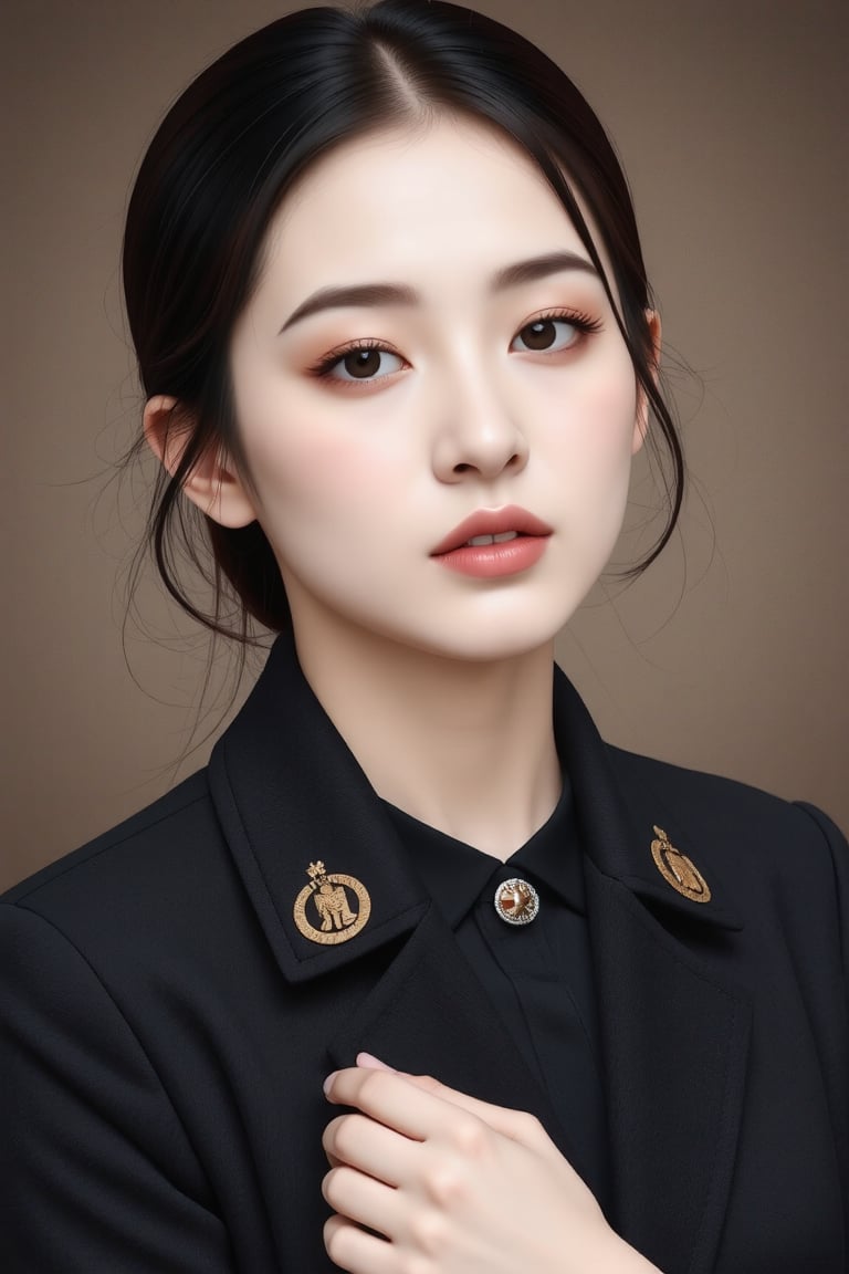 a portrait in soviet union style of a North Korean girl who is a military general in the Juche army,Golden Ratio Portrait,Enhanced all