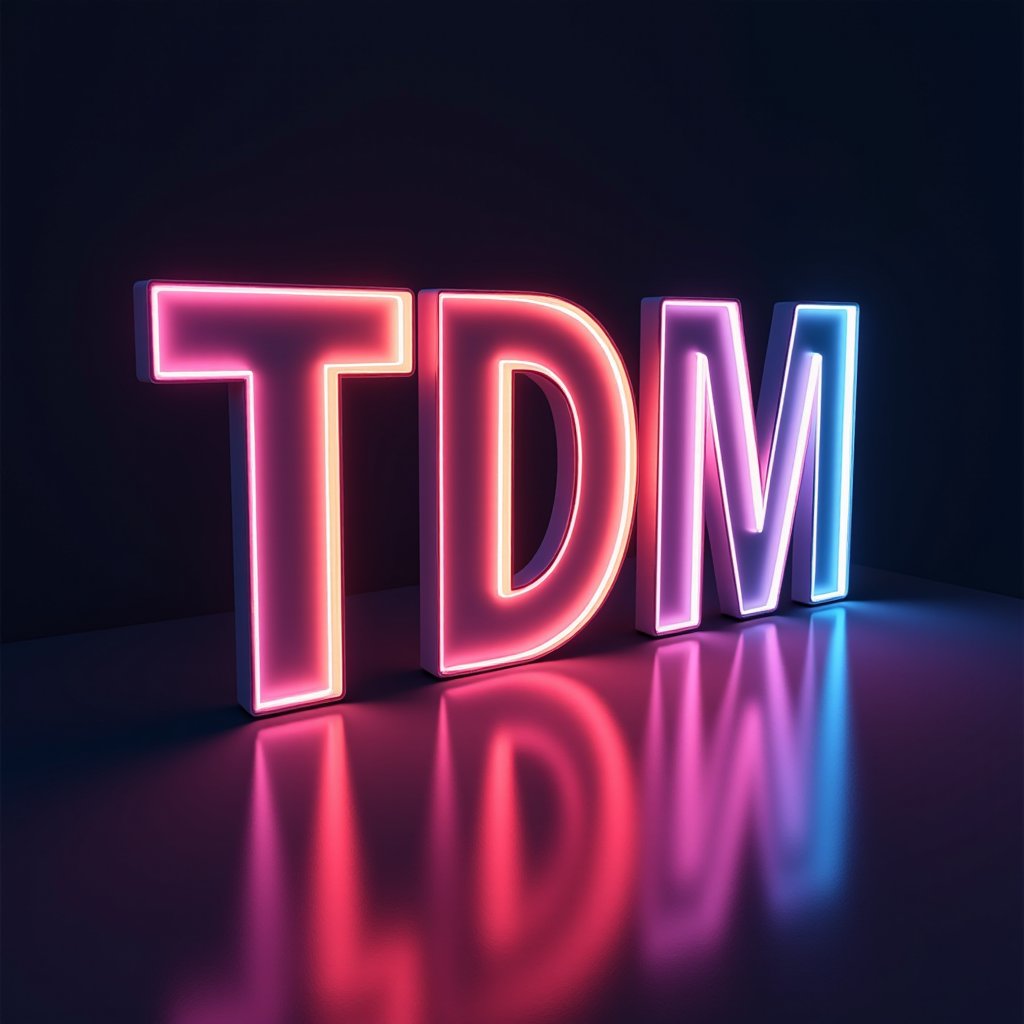 An impressive 3D logo design, with great visual effects, the letters TDNM arranged side by side are magically lit as a highlight.,Enhanced all