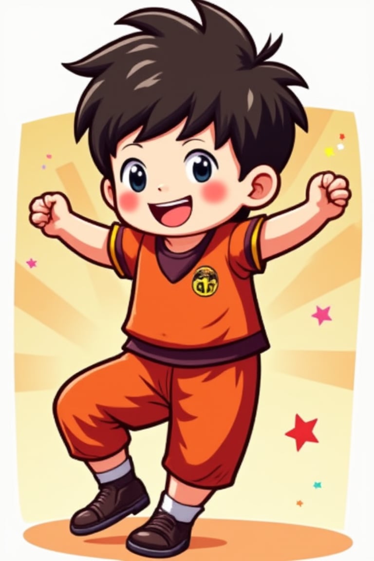 Goku of dragon ball when he were a cute boy, smiles always on his face anime