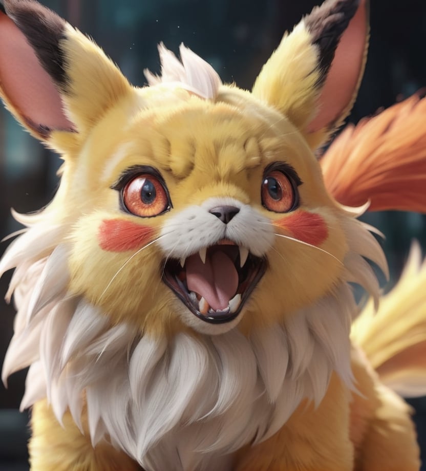 hyper Realistic photo of a Pokémon (Pïkachu:0.95)
hyper Realistic photo of a Pokémon (Arcanine:0.3)
high level of detail, photorealistic style, vibrant colors, dynamic lighting, ultra detailed texture work, CGI rendering, 8k resolution, hyper-detailed textures skin, cinematic quality, immersive