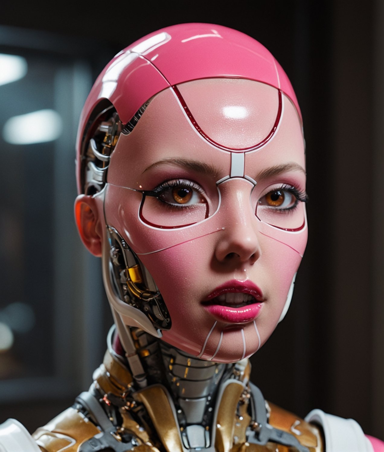 robot_domestic_vintage_maid_female_high-tech, futuristic:1.5, sci-fi:1.6, (garnet, pink and white color:1.9), (full body:1.9), sophisticated, ufo, ai, tech, unreal, luxurious, Advanced technology of a Type V, epic high-living_room back ground PNG image format, sharp lines and borders, solid blocks of colors, over 300ppp dots per inch, 32k ultra high definition, 530MP, Fujifilm XT3, cinematographic, (photorealistic:1.6), 4D, High definition RAW color professional photos, photo, masterpiece, realistic, ProRAW, realism, photorealism, high contrast, digital art trending on Artstation ultra high definition detailed realistic, detailed, skin texture, hyper detailed, realistic skin texture, facial features, armature, best quality, ultra high res, high resolution, detailed, raw photo, sharp re, lens rich colors hyper realistic lifelike texture dramatic lighting unrealengine trending, ultra sharp, pictorial technique, (sharpness, definition and photographic precision), (contrast, depth and harmonious light details), (features, proportions, colors and textures at their highest degree of realism), (blur background, clean and uncluttered visual aesthetics, sense of depth and dimension, professional and polished look of the image), work of beauty and complexity. perfectly symmetrical face. (aesthetic + beautiful + harmonic:1.5),  (ultra detailed background, ultra detailed scenery:1.5), JuggerCineXL2:0.9, detail_master_XL:0.9, detailmaster2.0:0.9, perfecteyes-000007:1.3,DonMWr41thXL, more detail ,Movie Still