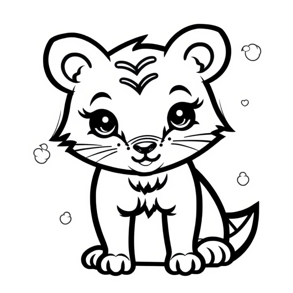 cute baby Fox image in coloring page line art style, no color, only black line art on white background