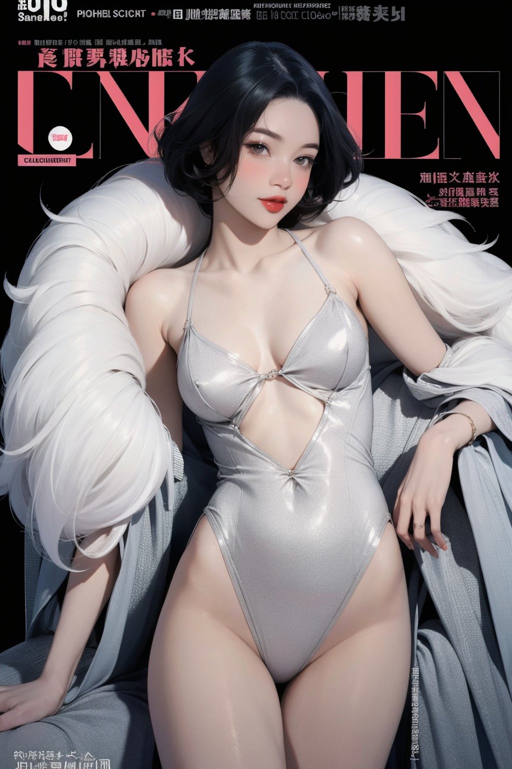 1girl, thigh up body, looking at viewer, intricate clothes, professional lighting, different hairstyle, coloful, magazine cover, light theme, kn,huondey