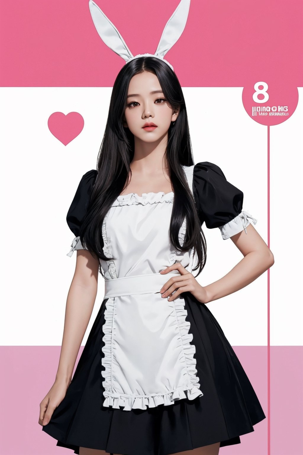 thigh up body, 1girl, looking at viewer, maid clothes, bunny ears,  exposed, high quality, ultra detailed, highres, 8k, accurate color reproduction, best quality, photo by Canon 5d, 50mm ZEISS lens, sharp focus, natural lighting, wide angle, magazine cover, jisoo