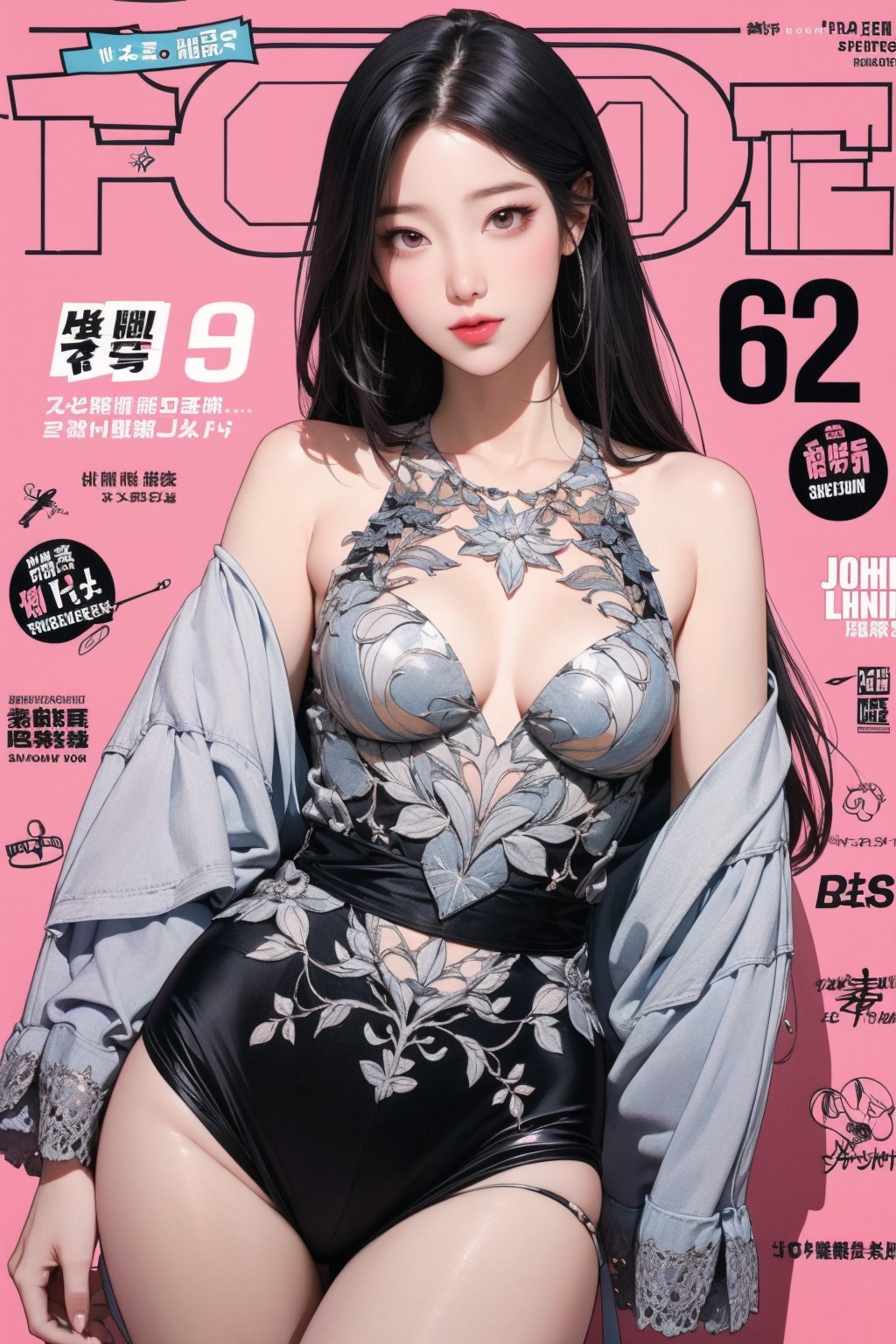 1girl, thigh up body, looking at viewer, intricate clothes, professional lighting, different hairstyle, coloful, magazine cover, light theme, johyun