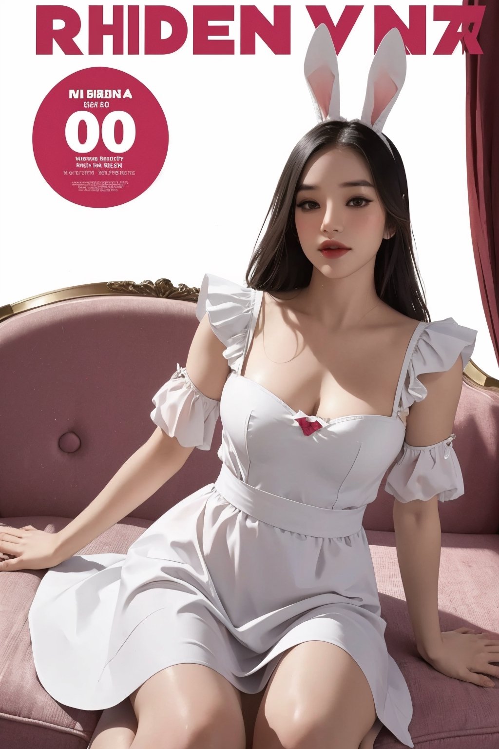 thigh up body, 1girl, looking at viewer, maid clothes, bunny ears,  exposed, high quality, ultra detailed, highres, 8k, accurate color reproduction, best quality, photo by Canon 5d, 50mm ZEISS lens, sharp focus, natural lighting, wide angle, magazine cover, jisoo,haohaoulz,chimai