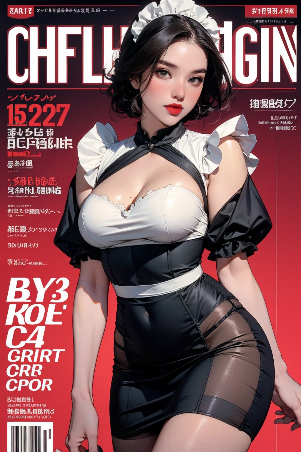 lustful, ((maid,)) thigh up body, 1girl, looking at viewer, intricate clothes, professional lighting, different hairstyle, coloful outfit, magazine cover, outline, chimai