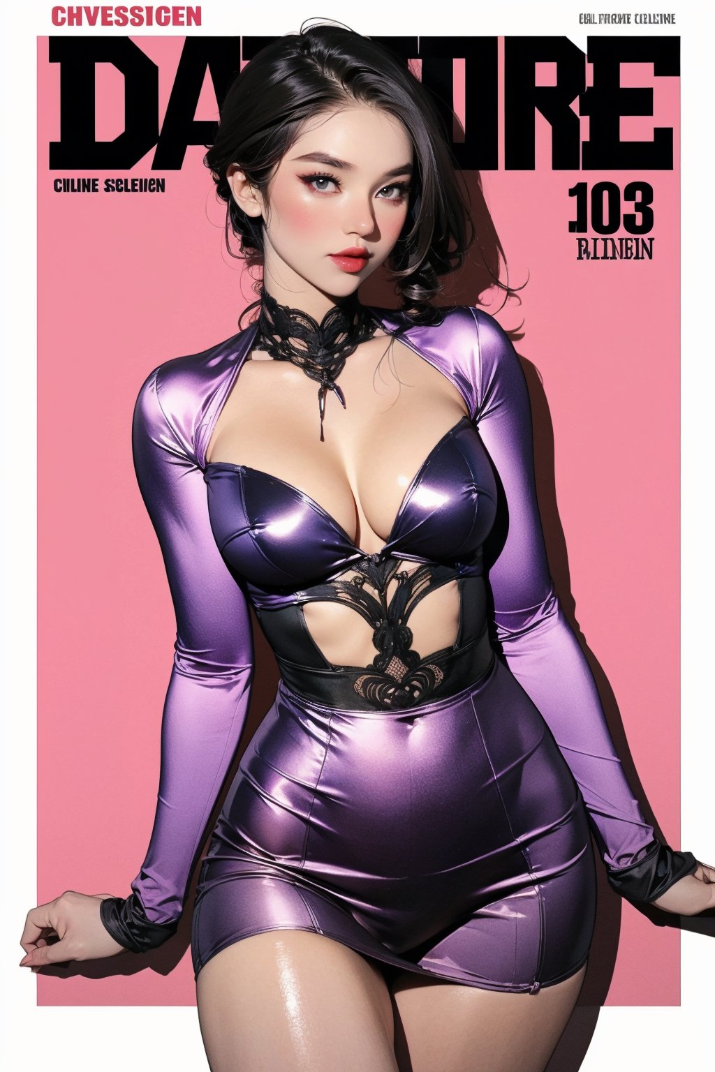 lustful, dangerous, ((maiden,)) thigh up body, 1girl, looking at viewer, intricate clothes, shiny, professional lighting, different hairstyle, coloful outfit, magazine cover, outline, chimai