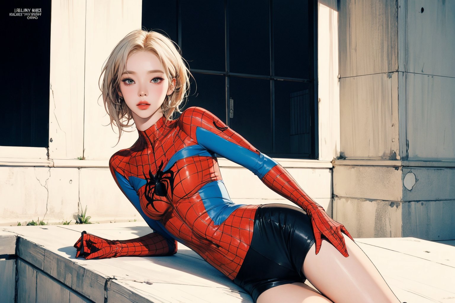 (1girl, ((thigh up body,)) spiderman cosplay, blonde hair,) no mask, looking at viewer, cinematic lighting, cinematic composition, hairstyle, magazine cover, 2D artstyle, split screen by 2,



johyun, wyntracy, hine, hakil, htt, chimai, sim, yuong01, sana, QA, aespakarina, huondey,kn,jisoo